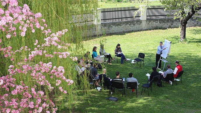 Library desk with books and notes